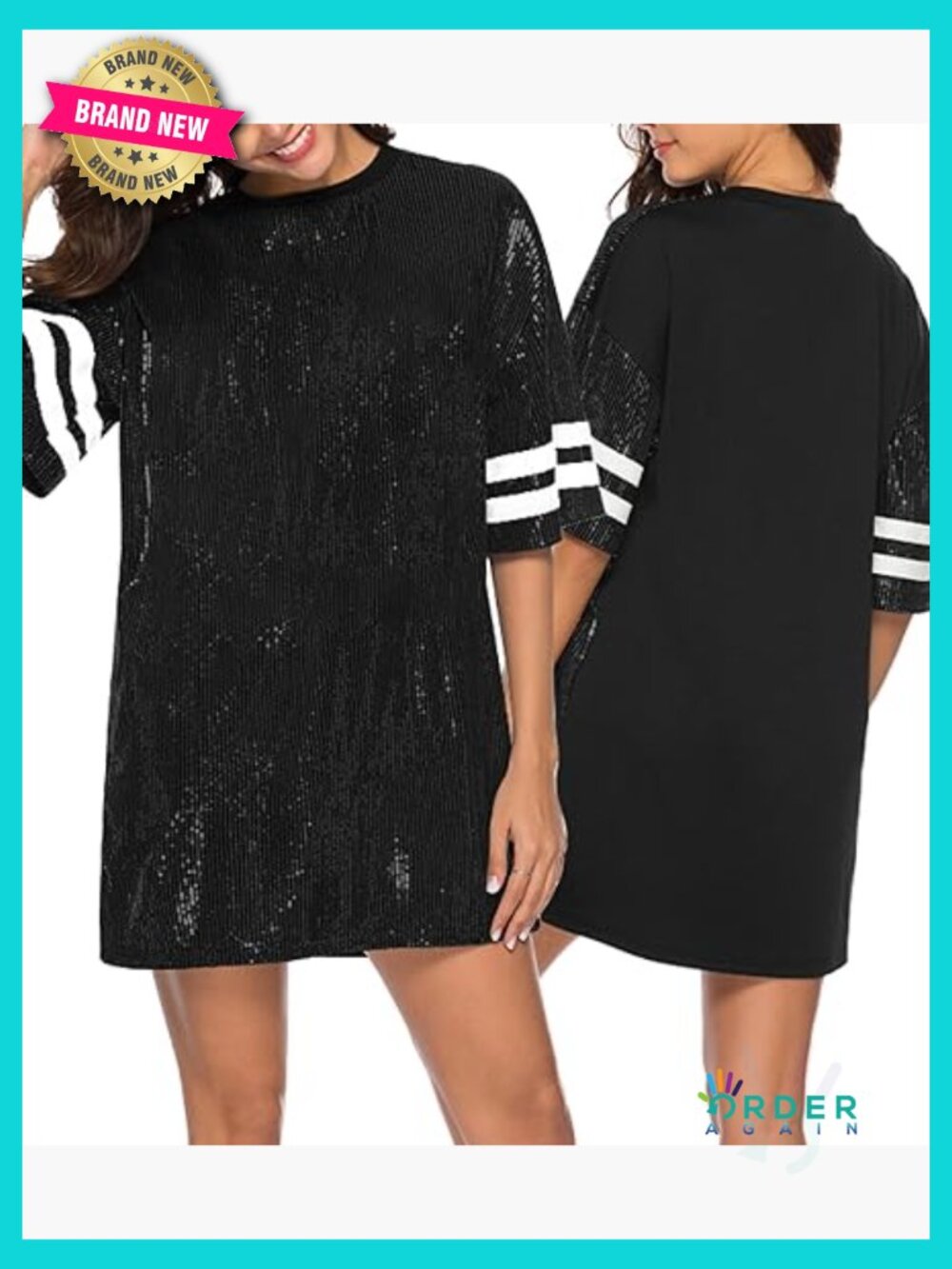 Sequin T-Shirt Short Sleeve Swing Fit Modern Y2K Party Wear - Picture 3 of 6
